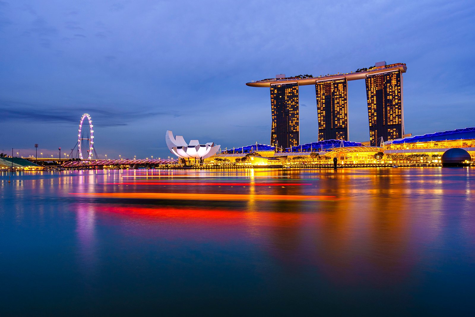 Marina Bay Sands and the Singapore skyline at night on the Singapore City Break tour