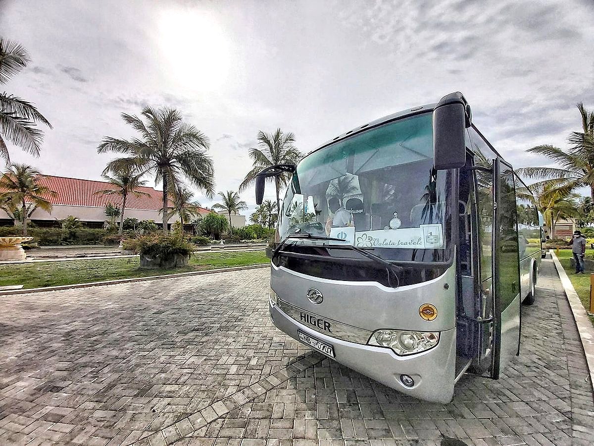 A Volata Travels coach arriving at a hotel in Sri Lanka